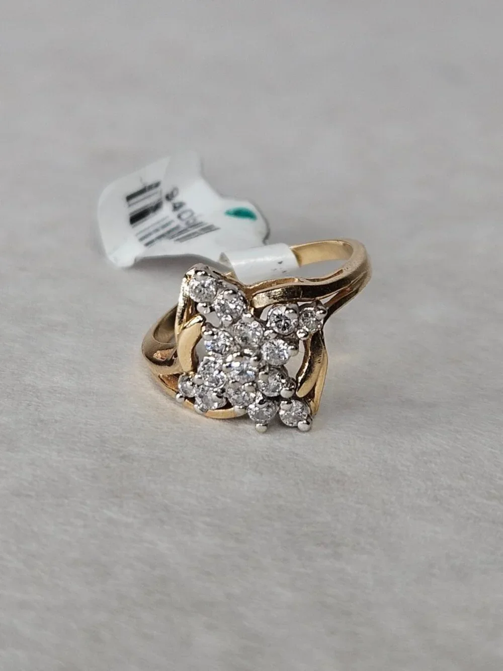 14K Yellow Gold Diamond Cocktail Bypass Flower Cluster Ring .30TCW Size 6.5